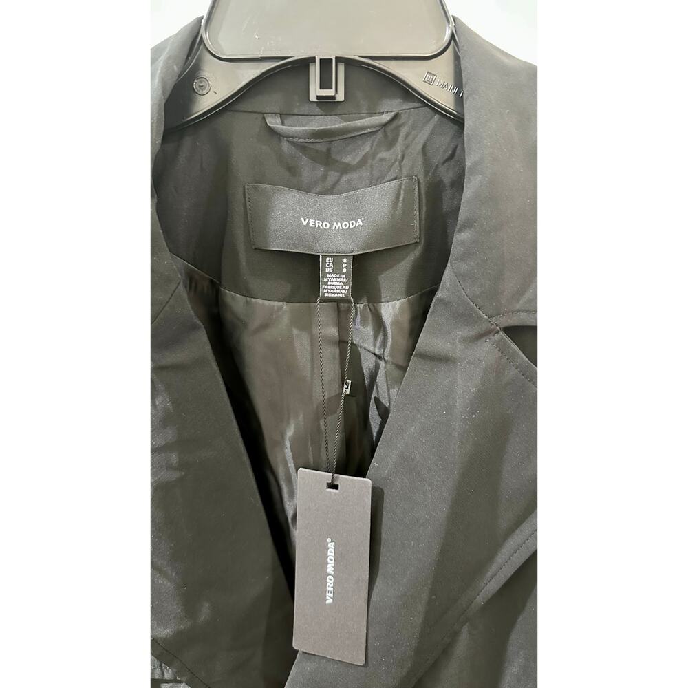 Vero Moda Black Long Trench Coat Double Breasted Belted NWT - Picture 8 of 10